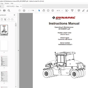 DYNAPAC Rubber Wheel Roller CP275 Tier II Operation & Maintenance Instruction Manual PDF DOWNLOAD