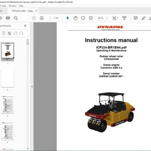 DYNAPAC Rubber wheel roller CP224 CP224W Operation & Maintenance Instruction Manual PDF DOWNLOAD