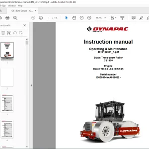 DYNAPAC Static Three-drum Roller CS1400 Operating & Maintenance Instruction Manual PDF DOWNLOAD