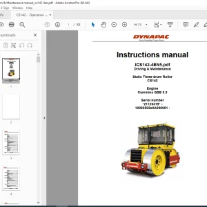 DYNAPAC Static Three-drum Roller CS142 Driving & Maintenance Instruction Manual PDF DOWNLOAD