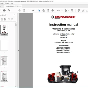 DYNAPAC Vibration & Oscillation Roller CO4200 VI CO5200 VI Operation & Maintenance Instruction Manual PDF DOWNLOAD