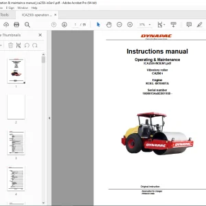 DYNAPAC Vibratory Roller CA250 I Operating & Maintenance Instruction Manual PDF DOWNLOAD