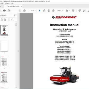 DYNAPAC Vibratory Roller CA2500 CA2800 CA3500 CA4000  Operation & Maintenance Instruction Manual PDF DOWNLOAD