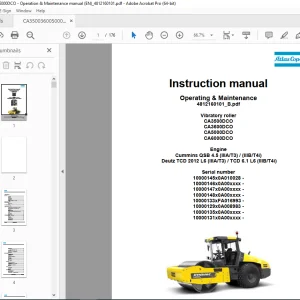 DYNAPAC Vibratory Roller CA3500DC0 CA36000DCO CA5000DCO CA6000DCO Operation & Maintenance Manual PDF DOWNLOAD