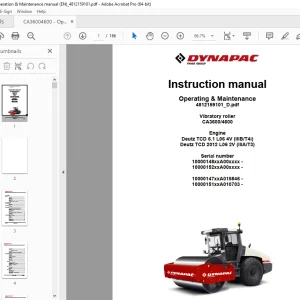 DYNAPAC Vibratory Roller CA3600 CA4600 Operation & Maintenance Instruction Manual PDF DOWNLOAD