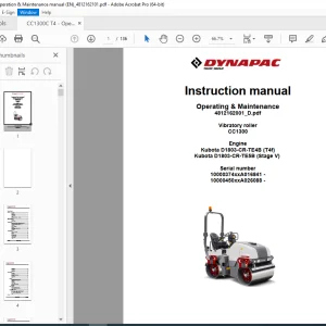 DYNAPAC Vibratory Roller CC1300 Operation & Maintenance Instruction Manual PDF DOWNLOAD