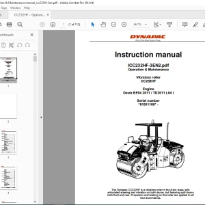 DYNAPAC Vibratory Roller CC232HF Operation & Maintenance Instruction Manual PDF DOWNLOAD