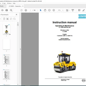 DYNAPAC Vibratory Roller CC3800 Operation & Maintenance Instruction Manual PDF DOWNLOAD