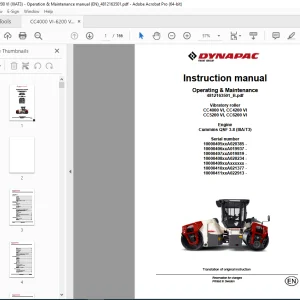 DYNAPAC Vibratory Roller CC4000 VI CC4200 VI CC5200 VI CC6200 VI Operation & Maintenance Instruction Manual PDF DOWNLOAD