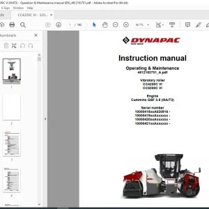 DYNAPAC Vibratory Roller CC4200C VI CC5200C VI Operation & Maintenance Instruction Manual PDF DOWNLOAD