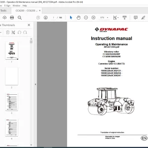 DYNAPAC Vibratory Roller CC424 CC 524 CC 624HF CC4200 CC5200 CC6200  Operation & Maintenance Instruction Manual PDF DOWNLOAD