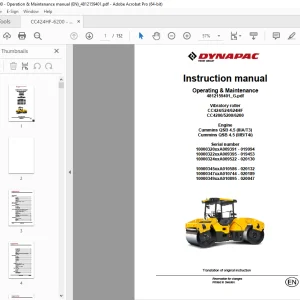 DYNAPAC Vibratory Roller CC424 CC524 CC624HF CC4200 CC5200 CC6200 Operation & Maintenance Instruction Manual PDF DOWNLOAD