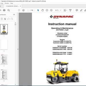 DYNAPAC Vibratory Roller CC424CHF CC524CHF CC4200C CC5200C Operation & Maintenance Manual PDF DOWNLOAD