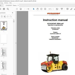 DYNAPAC Vibratory Roller CC424CHF Operation & Maintenance Instruction Manual PDF DOWNLOAD