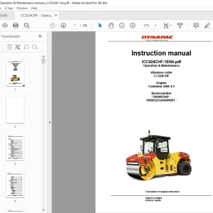 DYNAPAC Vibratory Roller CC524CHF Operation & Maintenance Instruction Manual PDF DOWNLOAD