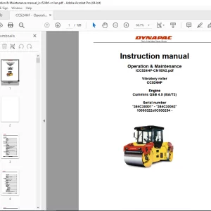 DYNAPAC Vibratory Roller CC524HF Operation & Maintenance Instruction Manual PDF DOWNLOAD