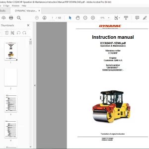 DYNAPAC Vibratory Roller CC624CHF Operation & Maintenance Instruction Manual PDF DOWNLOAD