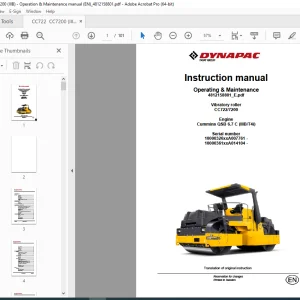 DYNAPAC Vibratory Roller CC722 CC7200 Operation & Maintenance Instruction Manual PDF DOWNLOAD