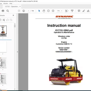 DYNAPAC Vibratory Roller CC722 Operation & Maintenance Instruction Manual PDF DOWNLOAD