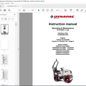 DYNAPAC Vibratory Roller CC800 CC900 CC1000 Operation & Maintenance Instruction Manual PDF DOWNLOAD