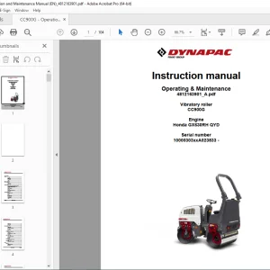 DYNAPAC Vibratory Roller CC900G Operation & Maintenance Instruction Manual PDF DOWNLOAD