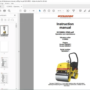DYNAPAC Vibratory Roller CC900G Operation & Maintenance Instruction Manual PDF DOWNLOAD