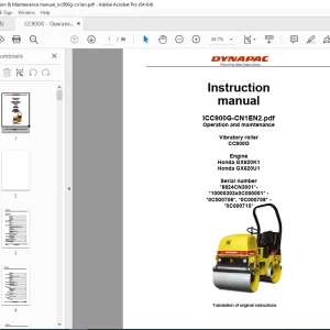 DYNAPAC Vibratory Roller CC900G  Operation & Maintenance Instruction Manual PDF DOWNLOAD