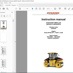DYNAPAC Vibratory Roller CG223HF Operation & Maintenance Instruction Manual PDF DOWNLOAD