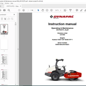 DYNAPAC Vibratory roller CA1400 Operation & Maintenance Instruction Manual PDF DOWNLOAD