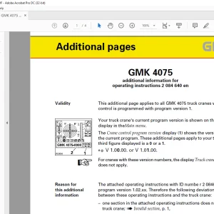 Grove Crane GMK 4075 Additional Information for Operating Instruction Manual 2084640 - PDF DOWNLOAD
