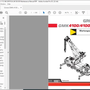 Grove Crane GMK 4100 GMK 4100-L Wartungsanleitung 3112368 - PDF DOWNLOAD (German)