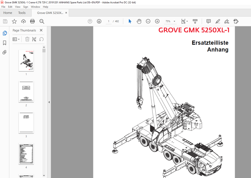 Grove Crane GMK 5250XL-1 Ersatzteilliste Anhang - PDF DOWNLOAD (German ...