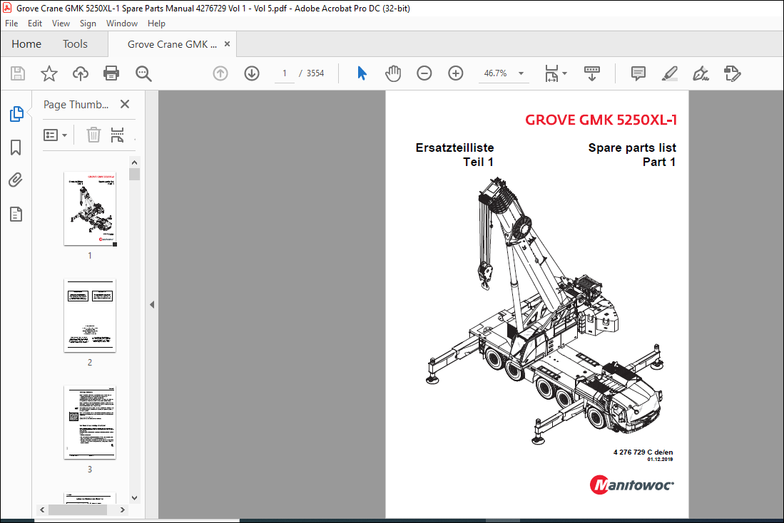 Grove Crane GMK 5250XL-1 Spare Parts Manual - PDF DOWNLOAD ...