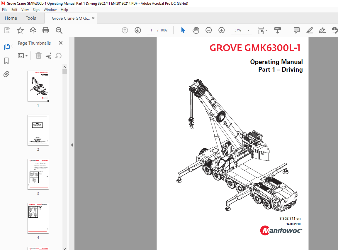 Grove Crane GMK 6300L-1 Driving & Crane Operation Operating Manual ...