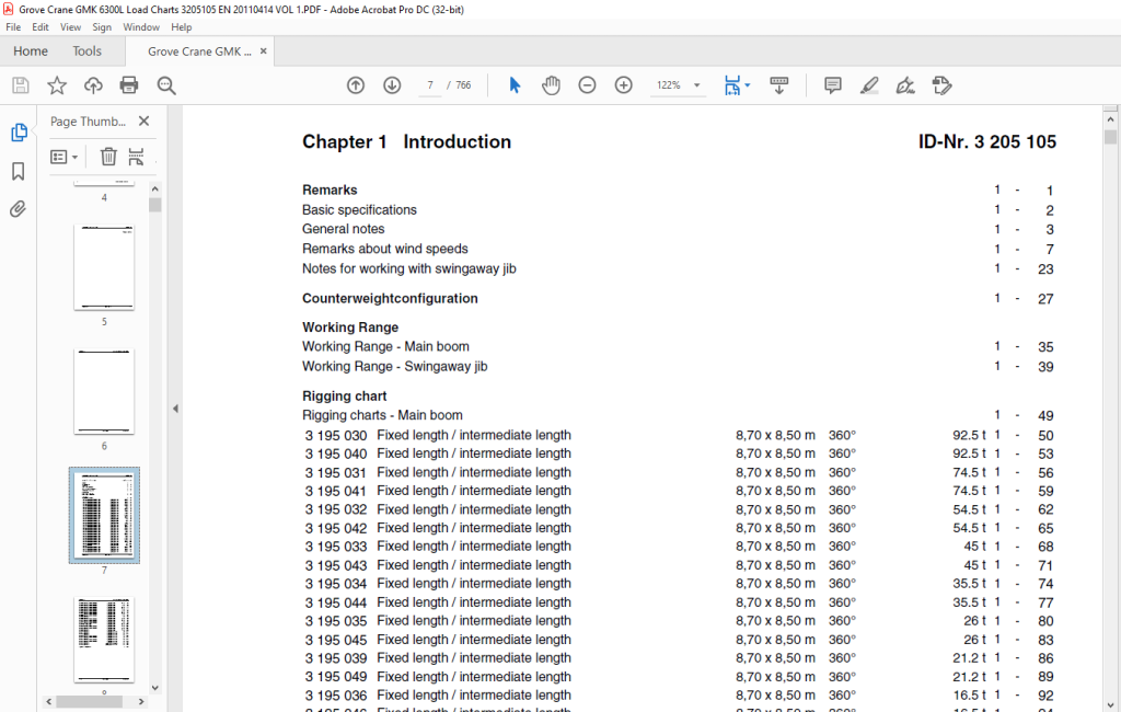 Grove Crane GMK 6300L Load Chart Manual 3205105 PDF DOWNLOAD