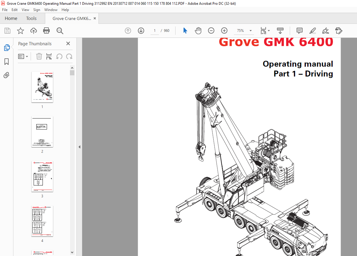 Grove Crane GMK 6400 Driving & Crane Operating Manual 3112992 - PDF ...