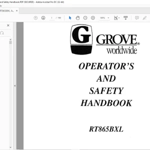 Grove Crane RT 865 BXL Operator's & Safety Handbook Manual - PDF DOWNLOAD