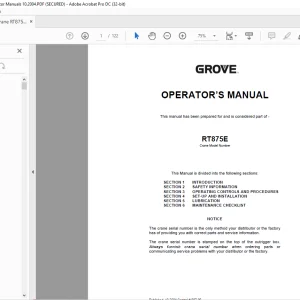 Grove Crane RT 875E Operator's Manual 007-00 - PDF DOWNLOAD