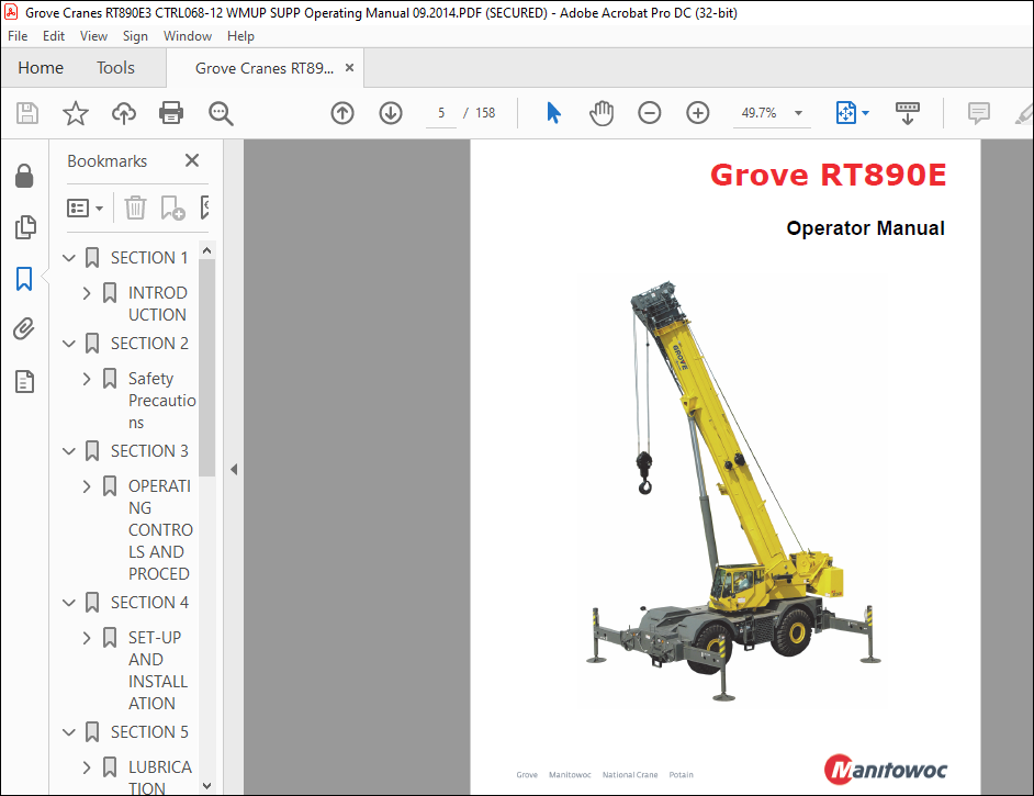 Grove Crane RT 890E Supplement Operator Manual 068-12 - PDF DOWNLOAD ...