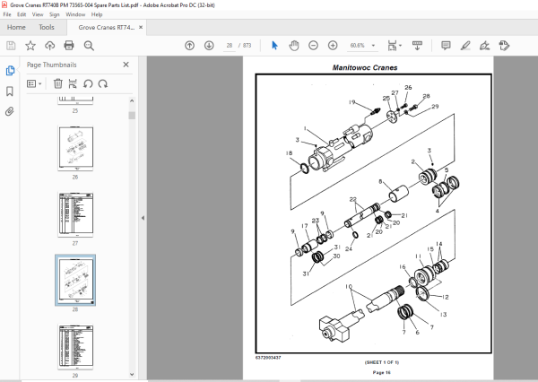 Grove Crane RT740B Spare Parts Manual SN 73565 - PDF DOWNLOAD ...