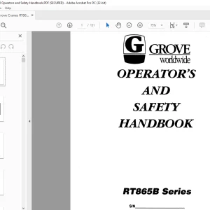 Grove Crane RT865B Series Operator's & Safety Handbook Manual - PDF DOWNLOAD