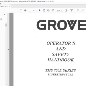 Grove Crane TMS 700E Series Superstructure Operator's & Safety Handbook Manual - PDF DOWNLOAD