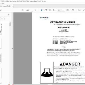 Grove Crane TMS 9000E Carrier Operator's Manual 134-05 - PDF DOWNLOAD