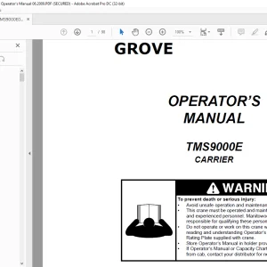 Grove Crane TMS 9000E Carrier Operator's Manual 190-03 - PDF DOWNLOAD