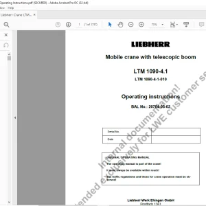 Liebherr Crane LTM 1090-4.1 Mobile crane with telescopic boom Operating instructions Manual - PDF DOWNLOAD