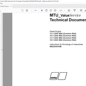 MTU Diesel Engine 12 V 2000 M84 16 V 2000 M84 12 V 2000 M94 16 V 2000 M94 (Common Rail) Maintenance Manual MS22045-00E PDF DOWNLOAD