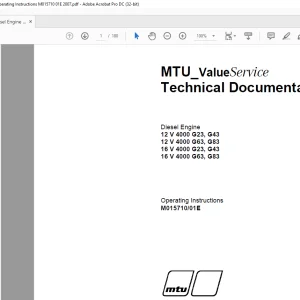MTU Diesel Engine 12 V 4000 G23 G43 12 V 4000 G63 G83 16 V 4000 G23 G43 16 V 4000 G63 G83 Operating Instructions Manual M015710-01E PDF  DOWNLOAD
