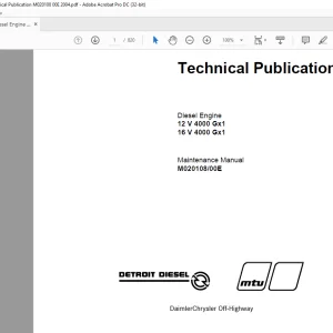 MTU Diesel Engine 12 V 4000 Gx1 16 V 4000 Gx1 Maintenance Manual M020108-00E PDF DOWNLOAD