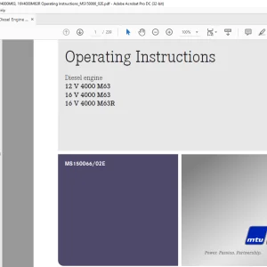 MTU Diesel Engine 12 V 4000 M63 16 V 4000 M63 16 V 4000 M63R Operating instructions Manual MS150066-02E PDF DOWNLOAD
