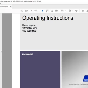 MTU Diesel Engine 12V 2000 M72 16V 2000 M72 Operating Instructions Manual M015650-03E PDF DOWNLOAD